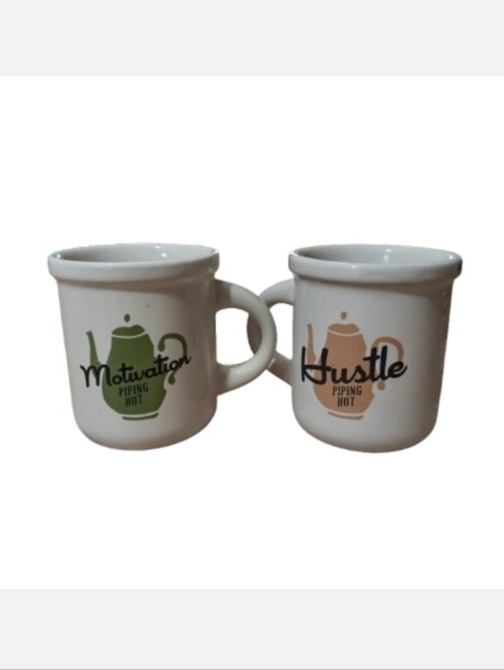 2 Mugs! Motivation and Hustle Cream Ceramic Coffee Mugs Set Dishware Cups